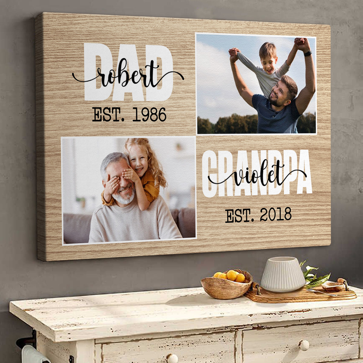 First Dad Now Grandpa - Personalized Custom Photo Canvas / Poster