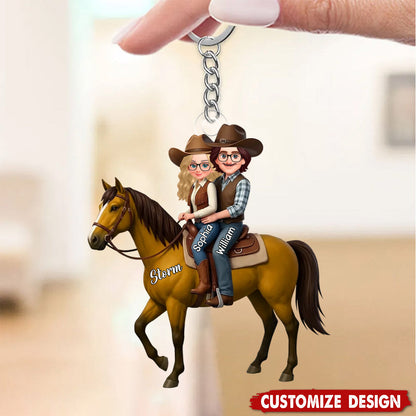 Personalized Horse Rider Couple Acrylic Keychain - Custom Gift For Couple Horse Lovers