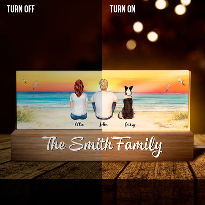 Family Sitting Beach Landscape - Customized Personalized Acrylic LED Night Light - Gifts For Family