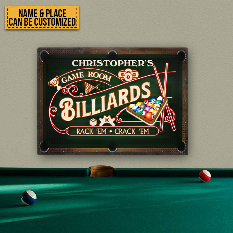 Billiards Game Room Neon - Personalized Custom Classic Metal Signs