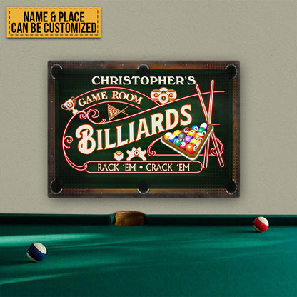 Billiards Game Room Neon - Personalized Custom Classic Metal Signs