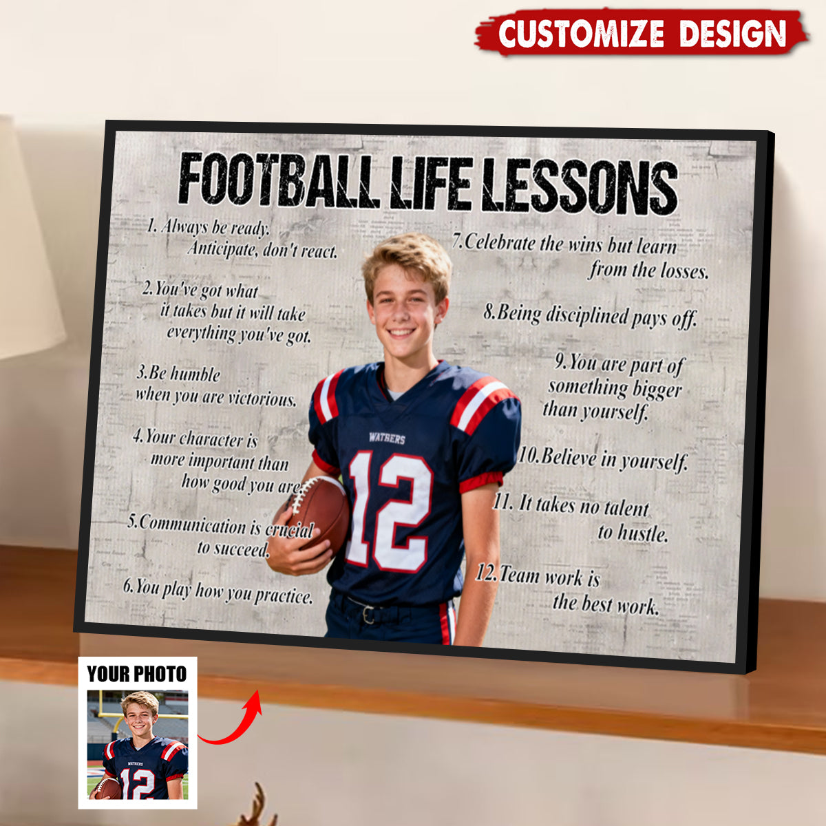 Personalized Football Life Lessons Poster / Canvas - Custom Photo Gift For Football Lovers