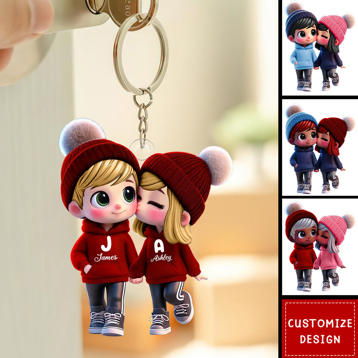 Personalized Kissing Couple Keychain - Custom Romantic Gift for Lovers