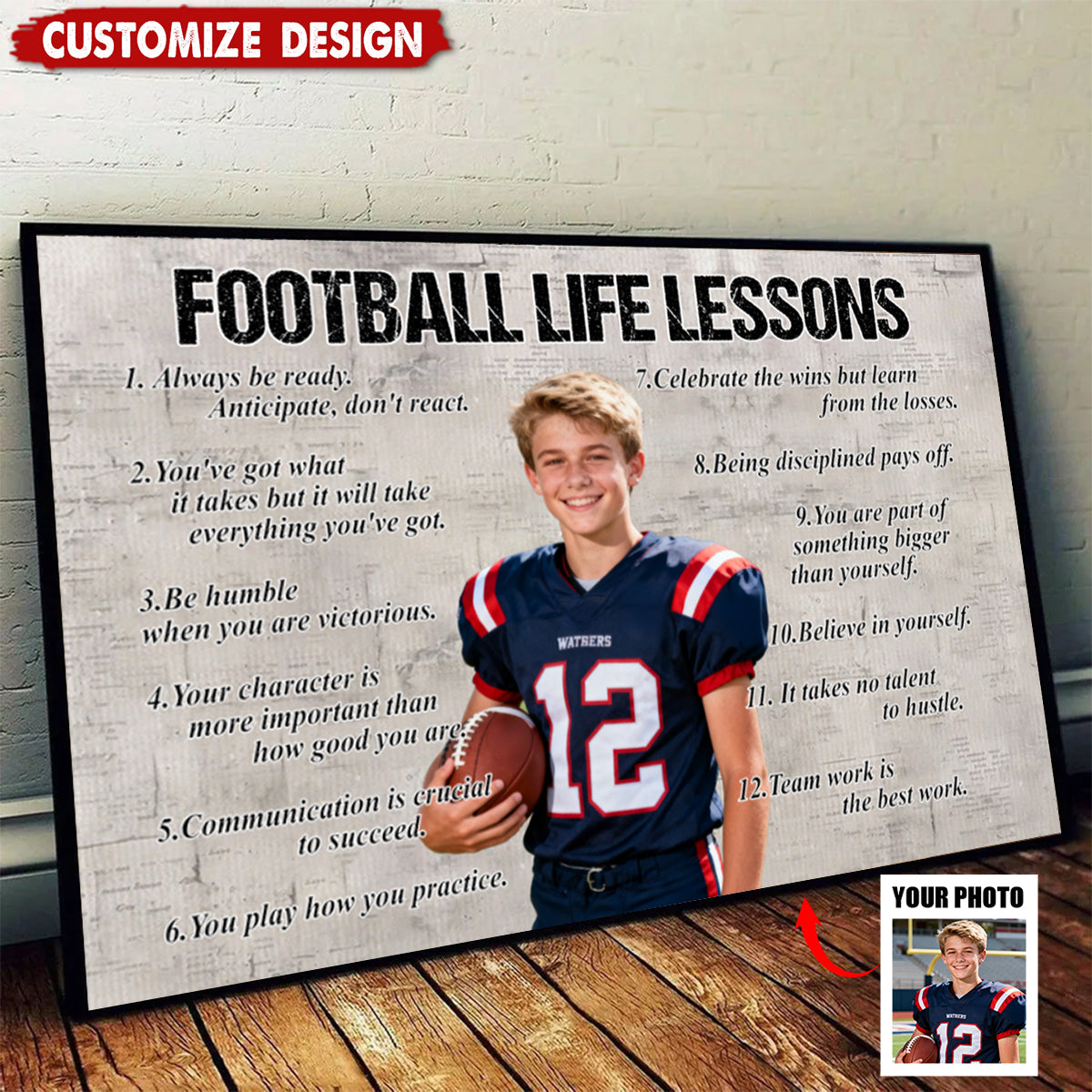Personalized Football Life Lessons Poster / Canvas - Custom Photo Gift For Football Lovers