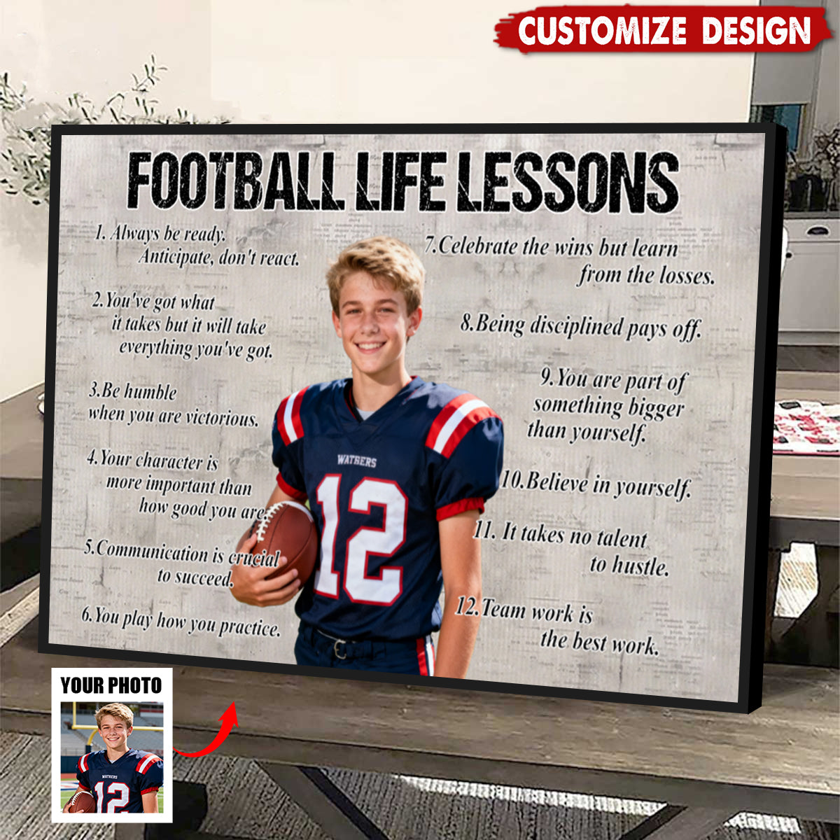 Personalized Football Life Lessons Poster / Canvas - Custom Photo Gift For Football Lovers