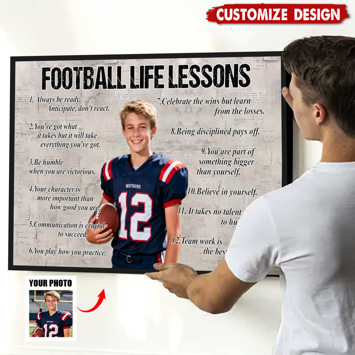 Personalized Football Life Lessons Poster / Canvas - Custom Photo Gift For Football Lovers