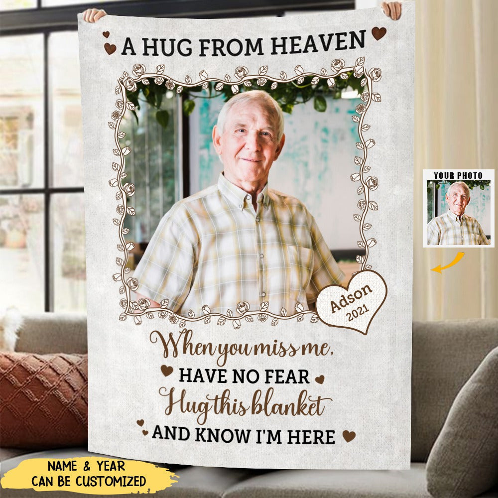 A Hug From Heaven - Personalized Custom Photo Memorial Blanket