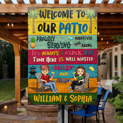 Patio Welcome Grilling Proudly Serving Whatever You Bring - Backyard Sign - Personalized Custom Classic Metal Signs
