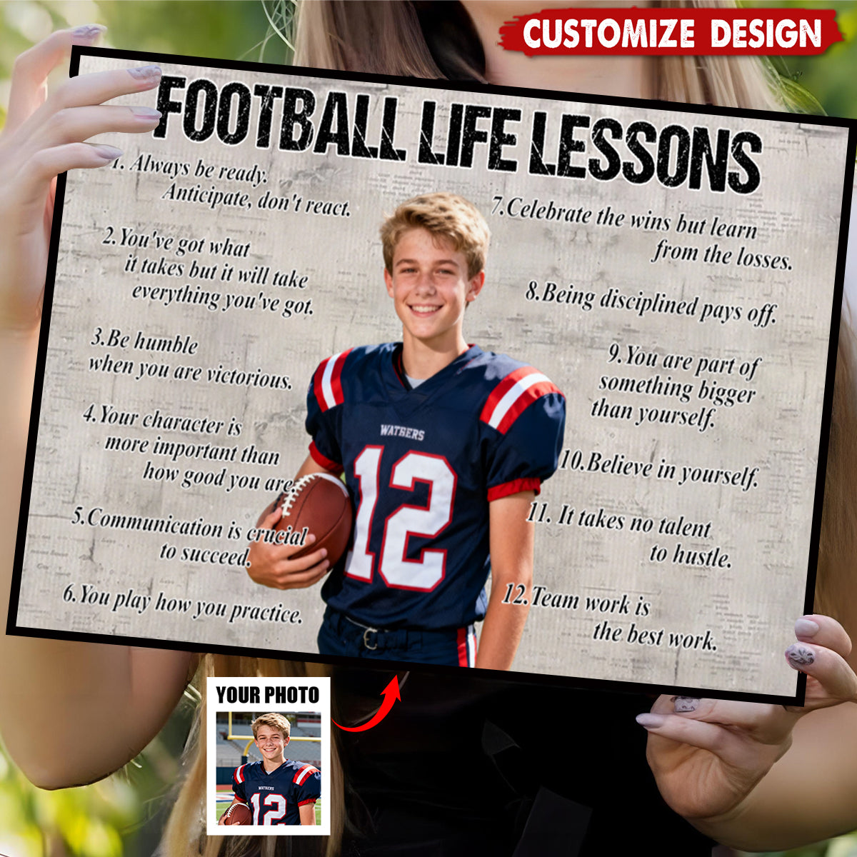 Personalized Football Life Lessons Poster / Canvas - Custom Photo Gift For Football Lovers