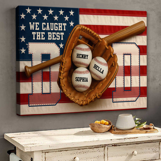 Custom We Caught the Best Dad baseball canvas print with personalized names on baseballs for Father's Day gift image 10