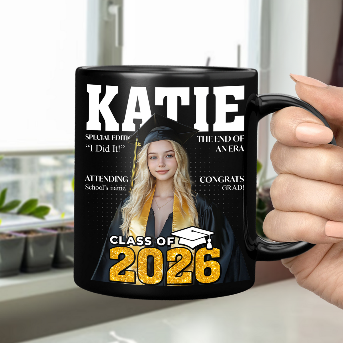 “Class of 2026” Magazine Style Black Mug - Personalized Custom Gift for Graduates