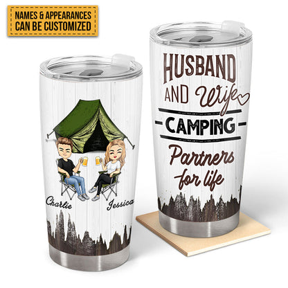 Husband And Wife Camping Partners For Life - Camping Gifts - Personalized Custom Tumbler