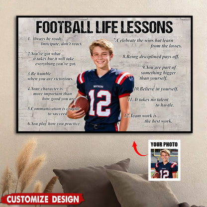 Personalized Football Life Lessons Poster / Canvas - Custom Photo Gift For Football Lovers