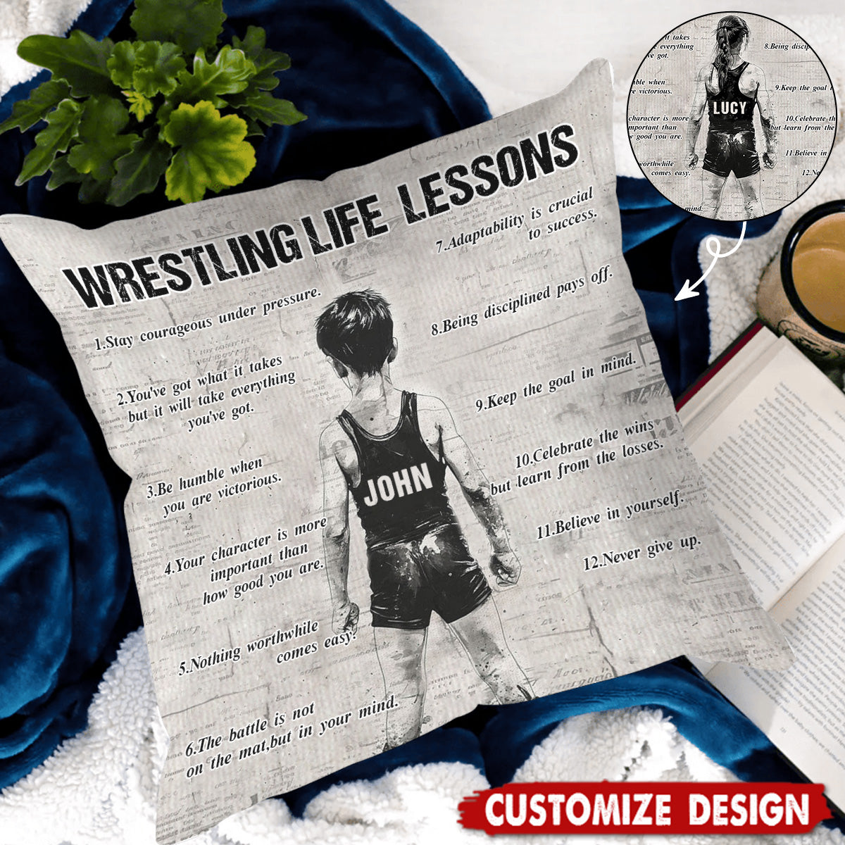 “Wrestling Life Lessons” Personalized Pillow - Custom Gift for Wrestlers & Teammates