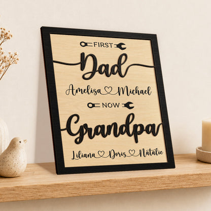 Plaque material and size view - Personalized First Dad Now Grandpa Wood Sign