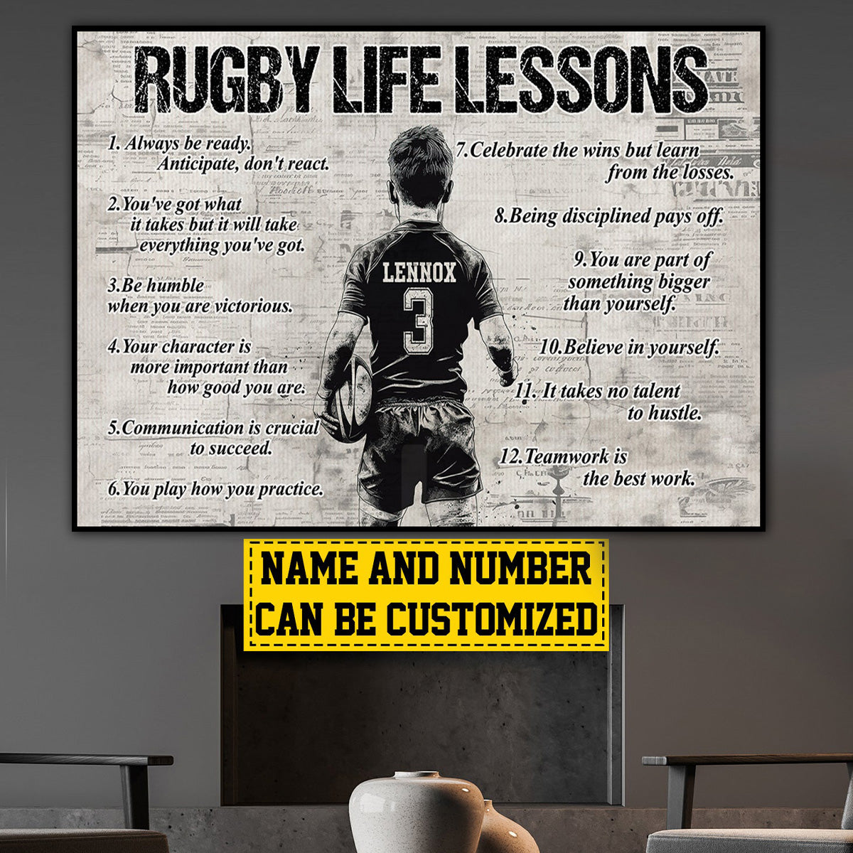 Personalized Rugby Life Lessons Poster / Canvas - Gift for Boys & Rugby Lovers