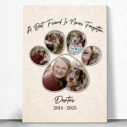 Personalized Custom Pet Photo “A Best Friend Is Never Forgetten” Canvas / Poster - Custom Gift For Pet Dog Memorial Loss