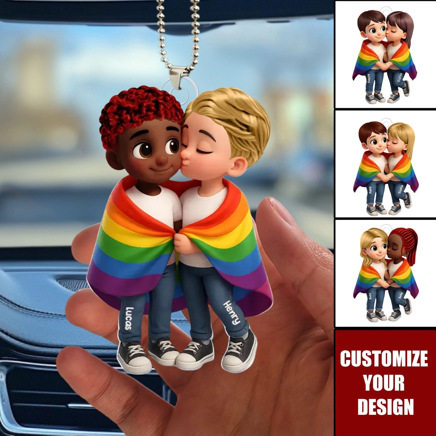 Custom Lgbtq Couple Car Hanger personalization view for Couples