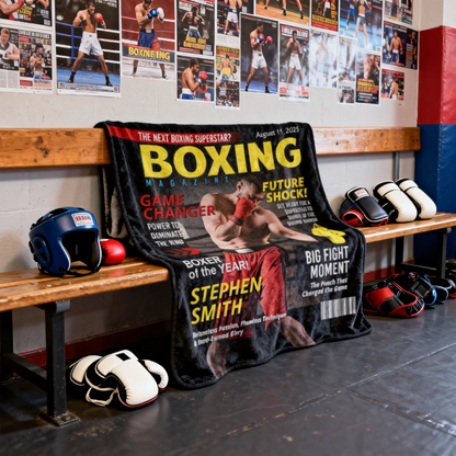 Personalized Boxing Magazine Cover Blanket - Custom Gift for Boxer, Coach & Fans