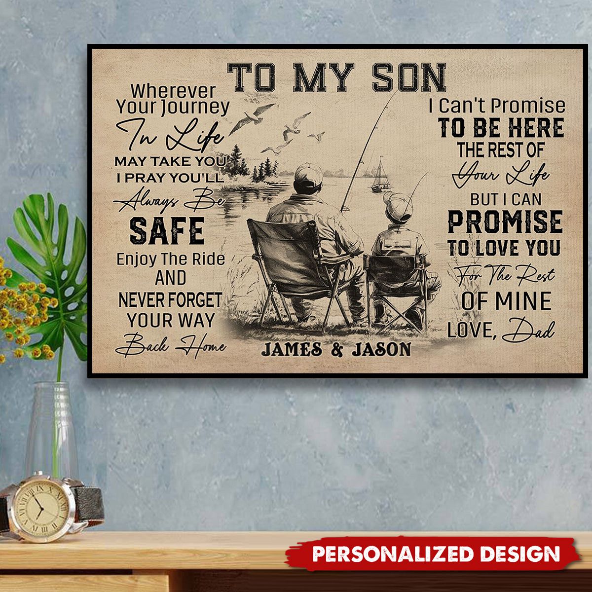 Personalized To My Son Fishing Poster / Canvas - Custom Gift for Fishing Fans