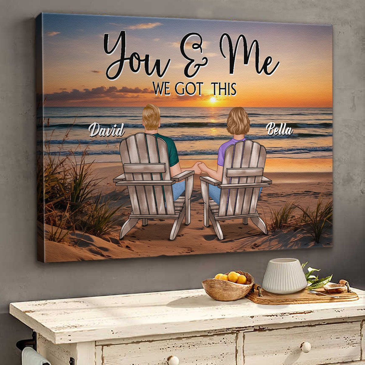 Custom "You & Me We Got This" Personalized Beach Sunset Canvas for Couples