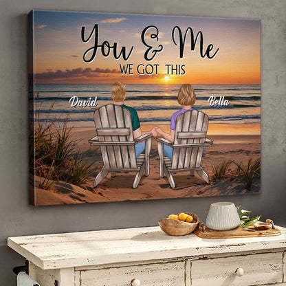 Custom "You & Me We Got This" Personalized Beach Sunset Canvas for Couples