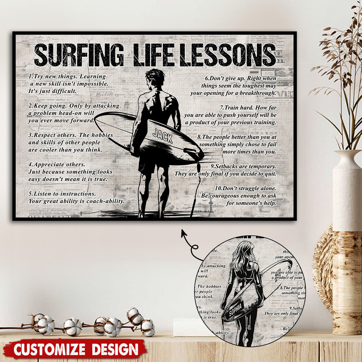Personalized Surfing Life Lessons Poster / Canvas - Gift For Surfing Lovers