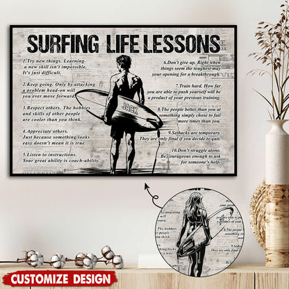 Personalized Surfing Life Lessons Poster / Canvas - Gift For Surfing Lovers