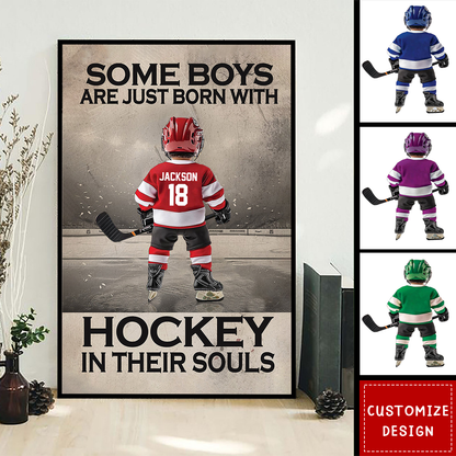“Born With A Puck In Hand” Hockey Poster / Canvas - Personalized Gift for Boys & Girls