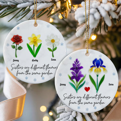 Sisters Are Different Flowers Personalized Ceramic Ornament - Custom Keepsake Gift