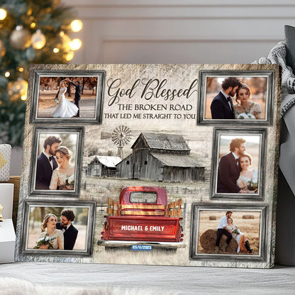 God Blessed Farmhouse Bar and Truck - Personalized Photo Collage Wall Art Canvas / Poster