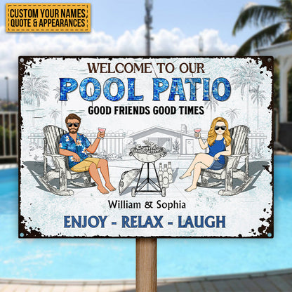 Poolside Grilling Listen To The Good Music - Personalized Metal Signs