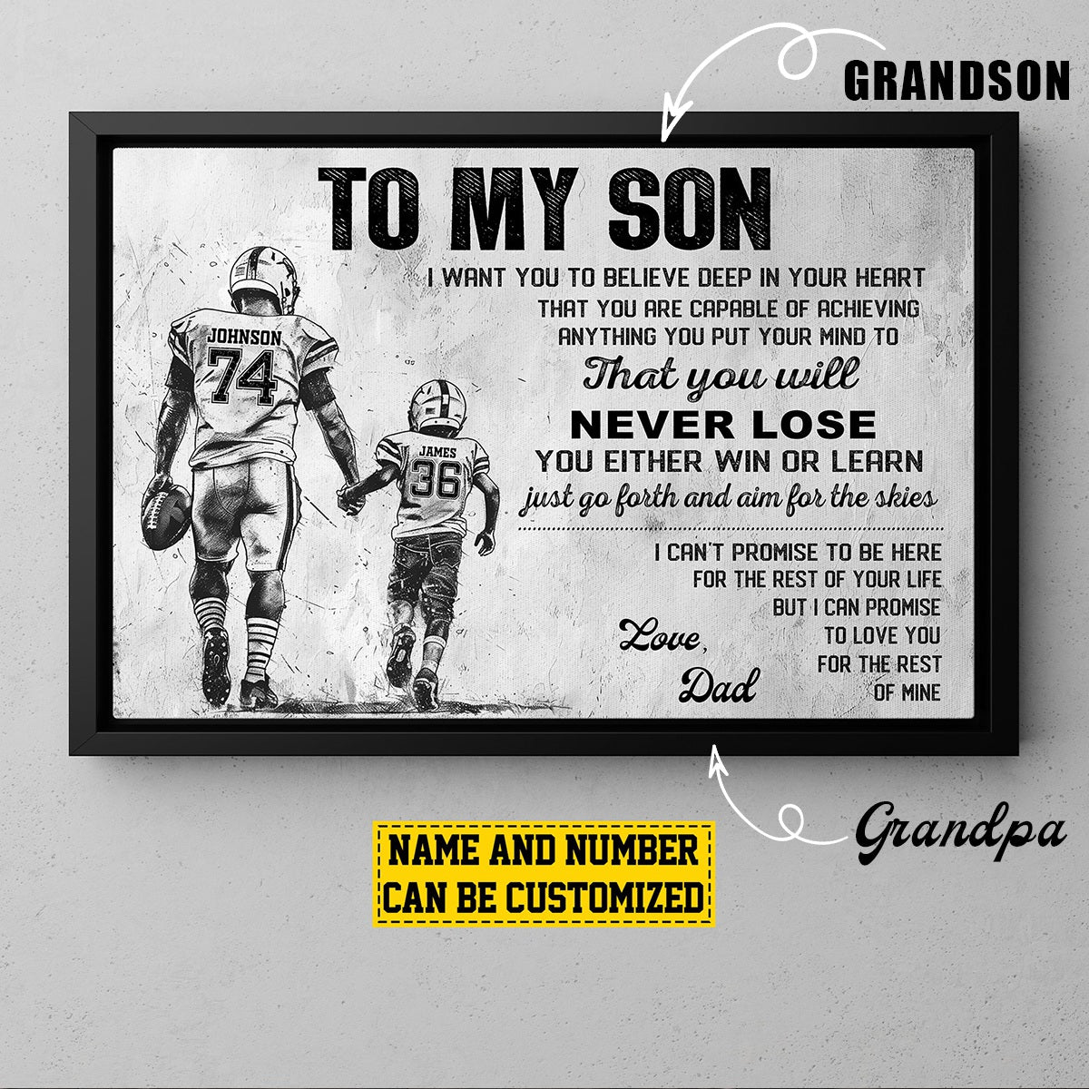 To My Son / Grandson, Love You For The Rest Of My Life - Personalized Football Poster / Canvas Gift From Dad