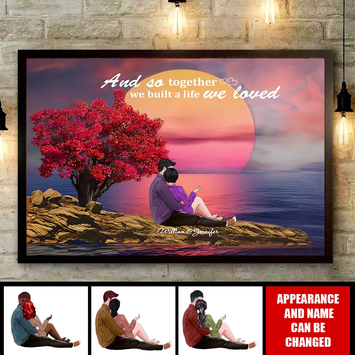 Personalized Custom Couple Sitting By The Sea Canvas / Poster - Custom Valentine's Day Gift For Lover