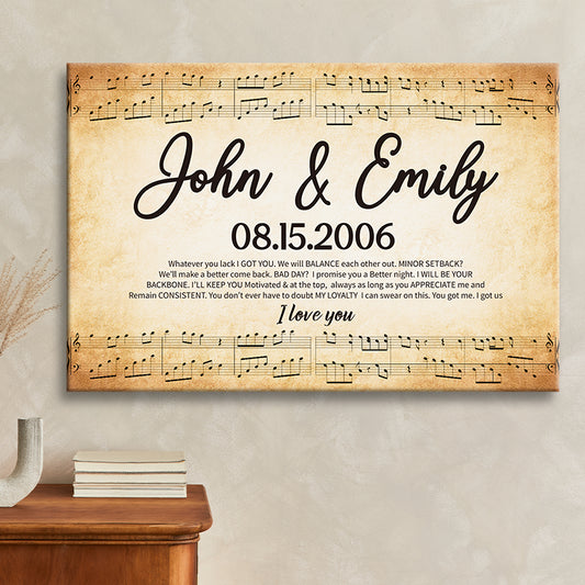 Personalized 'Whatever You Lack I Got You' Music Canvas for Couples