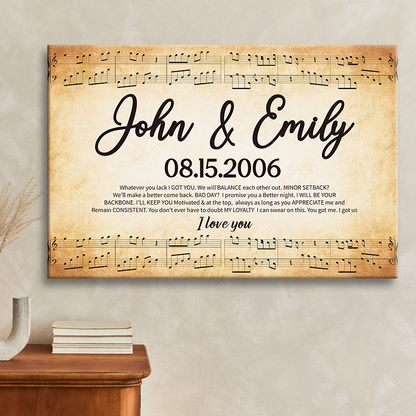 Personalized 'Whatever You Lack I Got You' Music Canvas for Couples