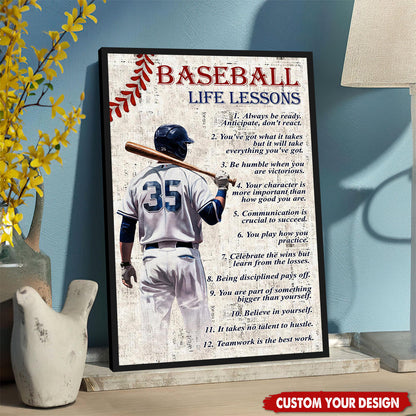 Personalized Baseball Life Lessons Poster / Canvas - Gift for Baseball Athletes Coaches & Fans