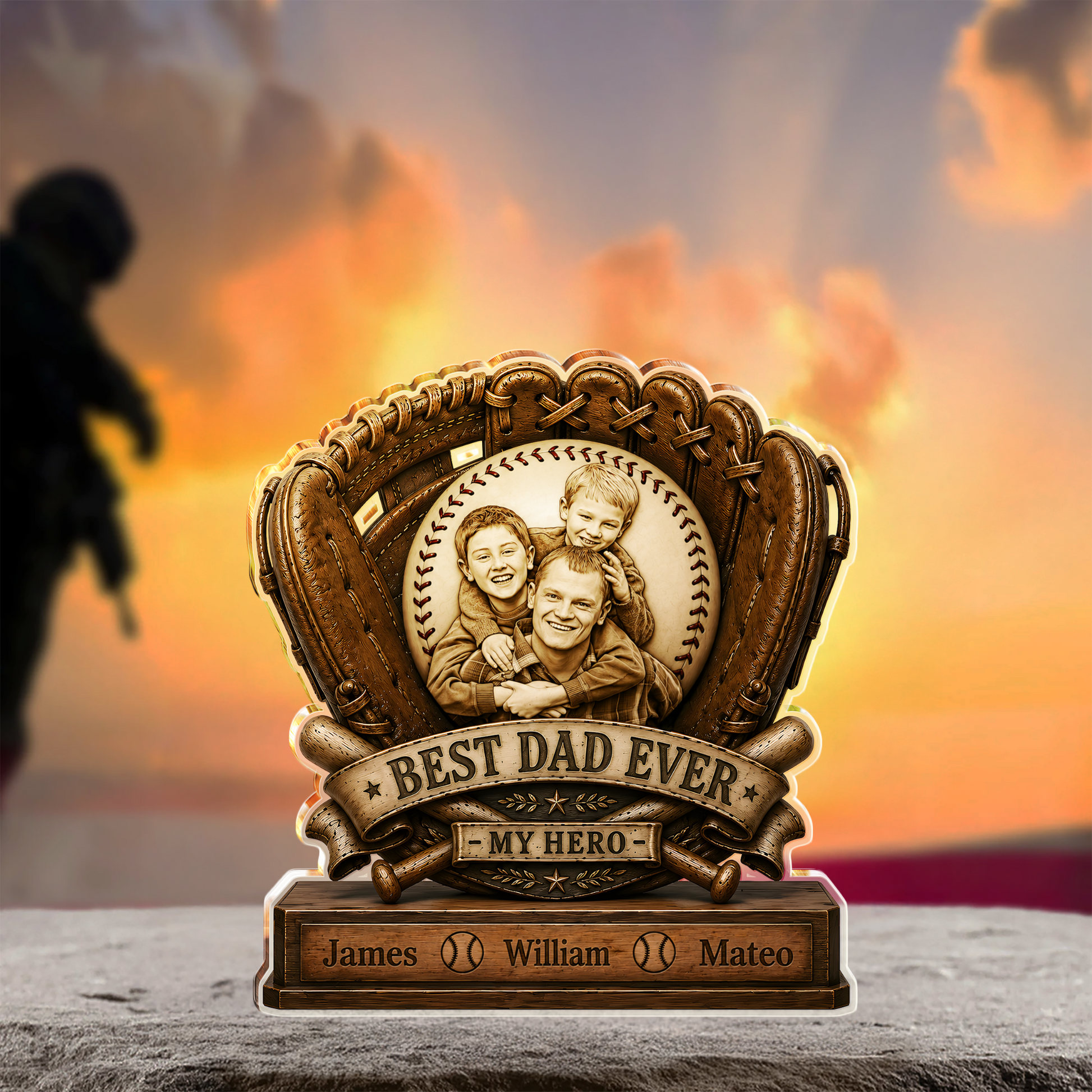 Plaque material and size view - Personalized Best Dad Ever Baseball Plaque