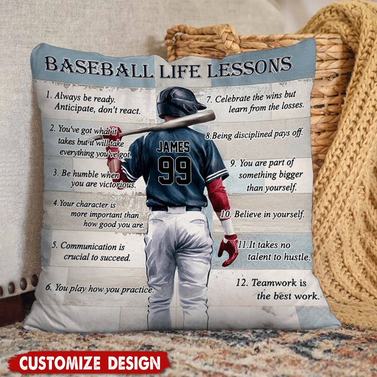 Personalized Baseball Life Lessons Pillow - Gift For Baseball Lover