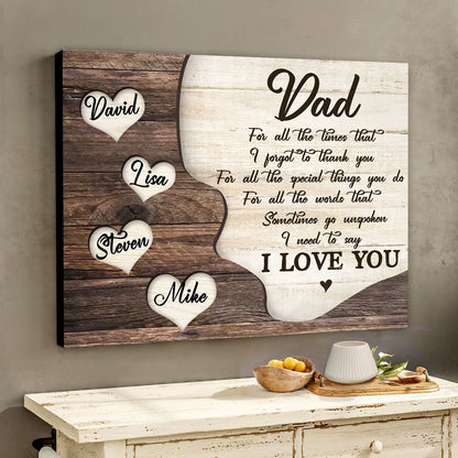 Personalized Thank You Dad Canvas / Poster - Father’s Day Gift with Kids’ Names
