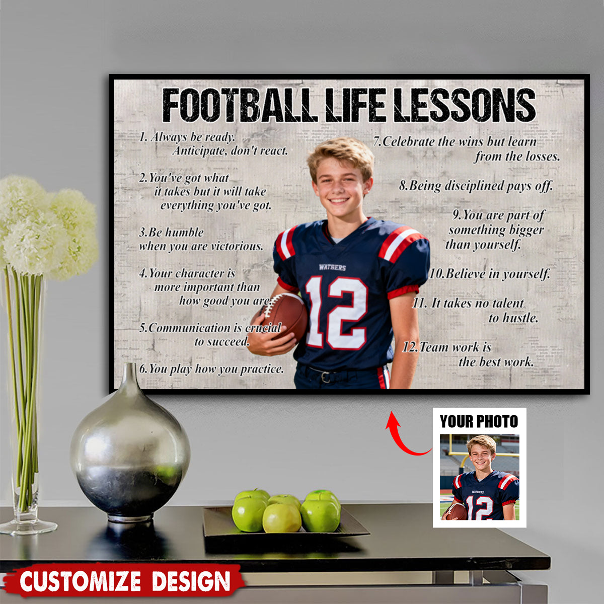Personalized Football Life Lessons Poster / Canvas - Custom Photo Gift For Football Lovers