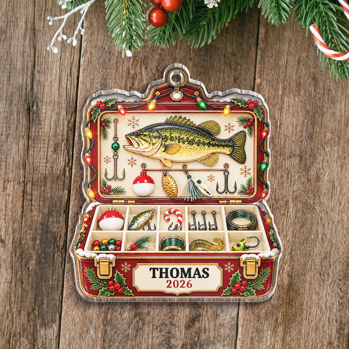 Tackle Box Keepsake Personalized Fishing Acrylic Ornament - Custom Gift for Dad Husband Grandpa