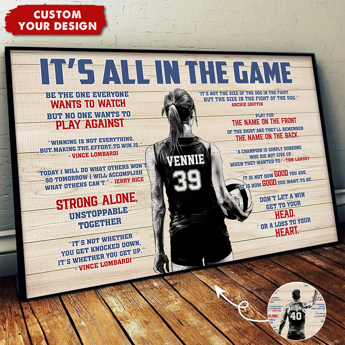 “It’s All In The Game” Personalized Volleyball Poster / Canvas - Custom Gift for Boy & Girl Players