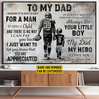 To My Dad Personalized Football Poster / Canvas - Gift For Football Lovers