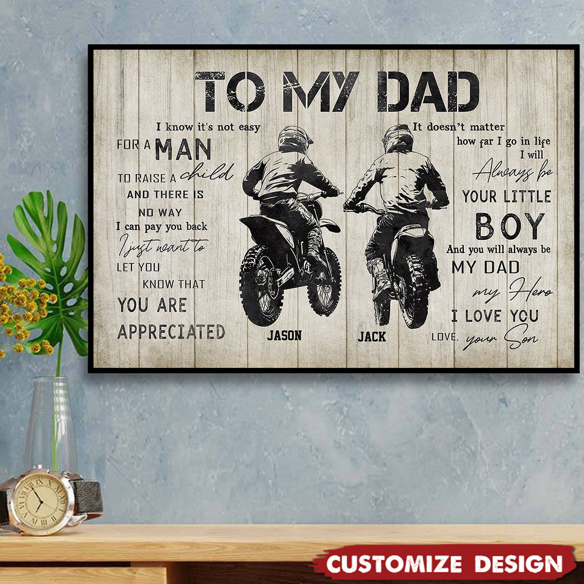 Personalized Motocross Dad Son Poster / Canvas - Custom Birthday & Father’s Day Gift