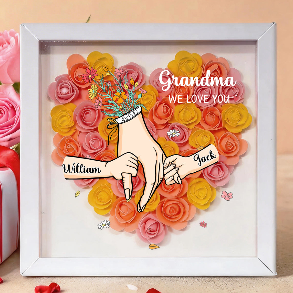 Mom We Love You-Personalized Flower Shadow Box