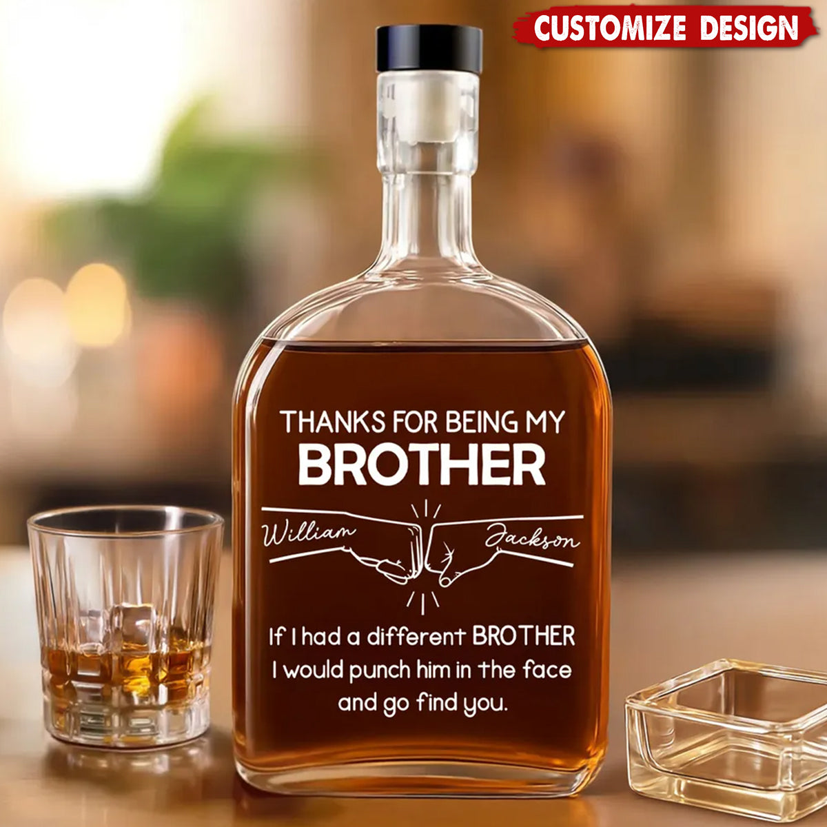 Personalized Brother Whiskey Decanter for Brother with personalized design details for meaningful gifting