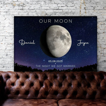 “Our Moon” Anniversary Gift for Couple - Personalized Moon Phase Canvas / Poster