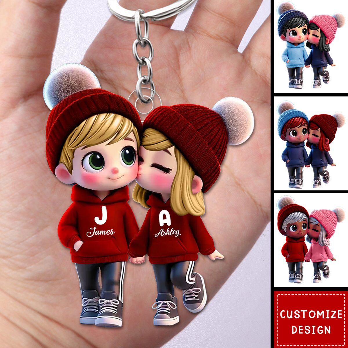Personalized Kissing Couple Keychain - Custom Romantic Gift for Lovers