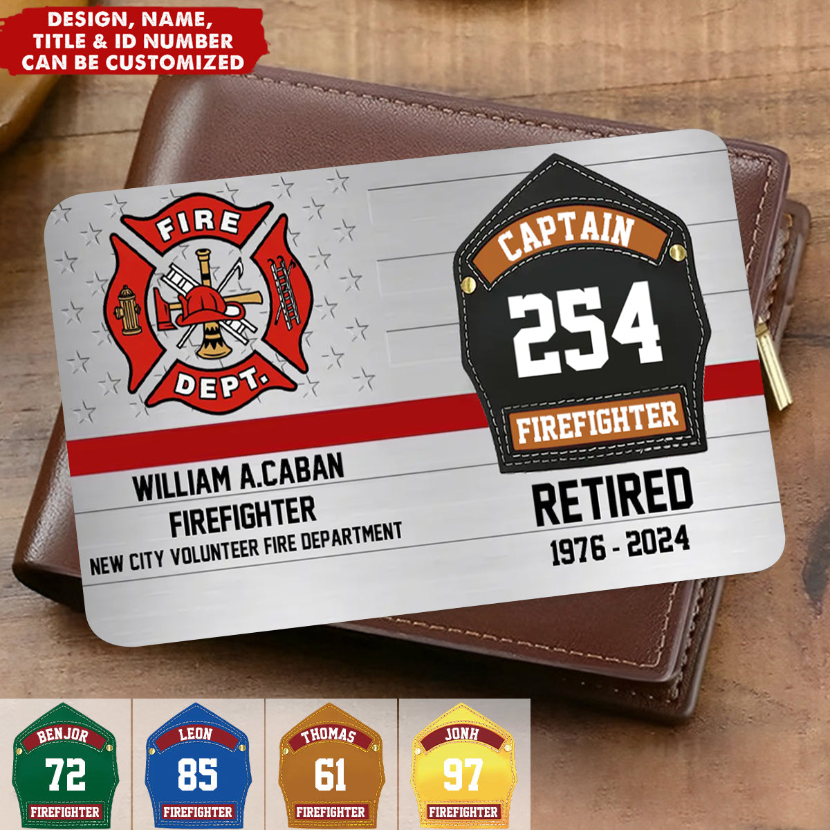 Firefighter Helmet Shield Custom Name Metal Wallet Card - Personalized Promotion Retirement Gift